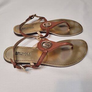 Michael Kors Tabacco Brown Leather Capri Thong Sandals size 6.5